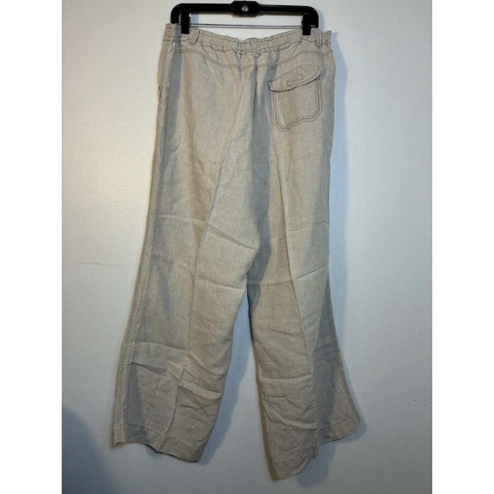 J Jill Wide Leg Pants Sz 16W 100% Linen Tan Lagenlook Beach Pockets‎ Coastal